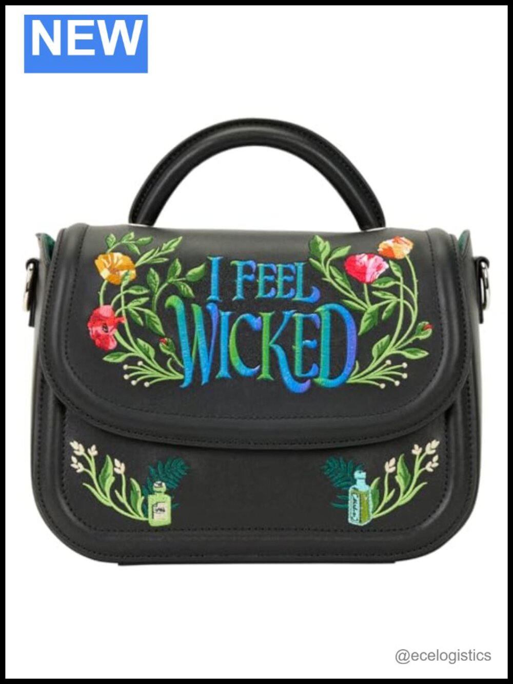 Faux Leather Floral Crossbody Bag Adjustable Strap Wicked